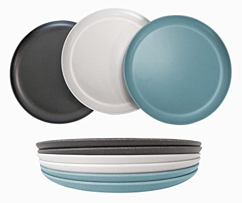 Melamin Speiseteller 6er Set 3 Farben sortiert - 25 cm/groß - Robuster Kunststoffteller bruchsicher - Mehrweg Teller für Camping Picknick Party Festival wiederverwendbar spülmaschinenfest