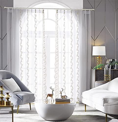 Lactraum Gardine Wohnzimmer Bestickt Luxus Vintage perlen mit Ösen 260 x 140 cm (BxH) Links