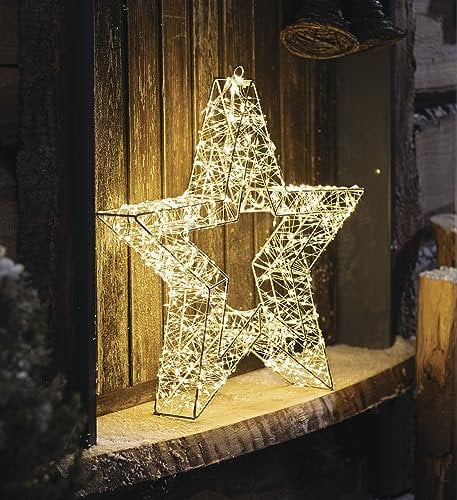 Dekoleidenschaft LED-Stern Shine Silber Ø 50 cm groß, Outdoor Weihnachtsdeko mit ca. 1440 Lichtern, Leuchtdeko mit Timer, Garten-Deko wetterfest für Draußen, Dekoleuchte, Balkondeko