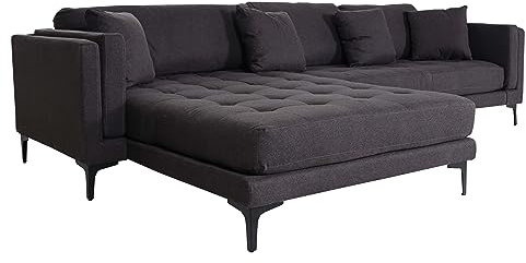 Mendler Sofa-Garnitur HWC-M27, Couch Ecksofa L-Form, Liegefläche Links/rechts, Massiv-Holz 293cm - Stoff/Textil dunkelgrau