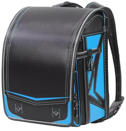 Ransel Randoseru Rucksack wasserdichte japanische Schultasche, Last-Reduzierung und Wirbelsäule-Schutz, atmungsaktiv und komfortabel zurück, automatisches Schließen,Blau,A