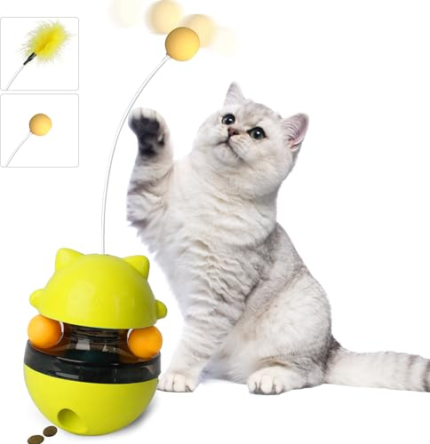 Amyzavls Interaktives Katzen Spielzeug Selbstbeschäftigung, Katze Bälle 3 in 1 Automatisch Intelligenzspielzeug Katzenspielzeug mit Spielzeug Futterautomat
