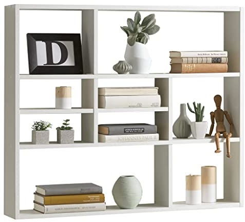 FMD Wandregal mit 9 Fächern Weiß, Regale Bücherregal Wand Sideboard Wandregal für Wohnzimmer, Schlafzimmer und Büro