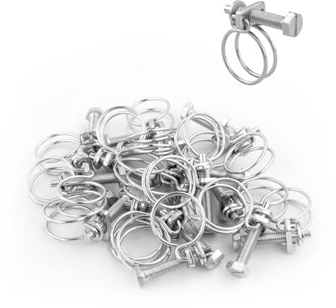 KCT 20 Pack - 19-22mm Double Wire Hose Pipe Clamps Universal Adjustable Metal Clips for Fuel/Air Line/Tube/Plumbing/Hosepipe