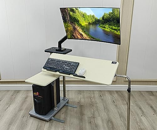 ISCBAFYX 32-inch Adjustable Standing Desk Converter with Single Monitor Mount, Sturdy Mechanical Arm Suspension, Multi-functional Computer Stand (White, Right)