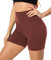 MOREFEEL Hohe Taille Radlerhose Damen Shorts Blickdicht Kurze Sporthose Leggings für Sport Fitness Sommer Yoga Biker Hotpants(Lederrot,S-M)