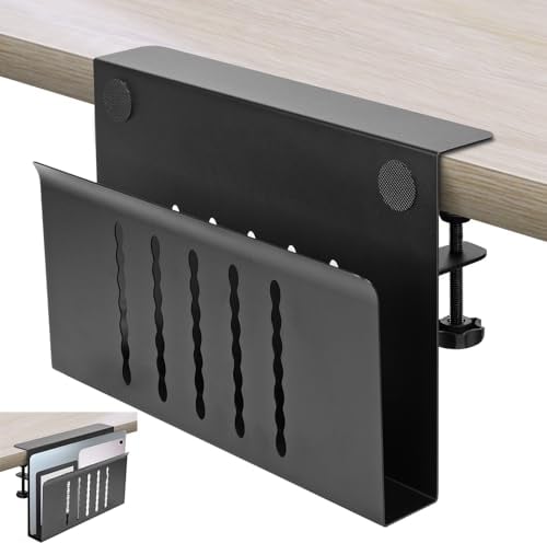 Desk Side Storage, Under Desk Storage, No Drill Steel Hanging Desk Organizer, Laptop Holder, Desk Storage Holder für Büro & Haus (Schwarz)