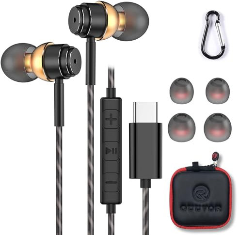 GUUVOR USB C Headphones, Type C In-Ear Earphones with Microphone, USB C Wired Earbuds with Volume Control for iPhone 15 Pro Max Plus, iPad Pro, Huawei, Samsung, Xiaomi