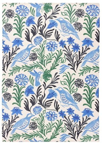 furn. Alentejo Rug – Indoor/Outdoor Watercolour Floral Bird Washable Weather Resistant Flatweave Rug (Ocean - 120x170cm)