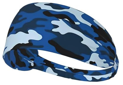 Blaues Camouflage-Haarband, elastisch, Unisex, für Outdoor-Sport, Yoga, Laufen, Fitness