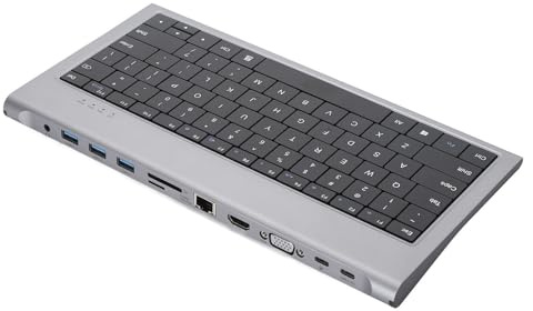 PUSOKEI Kabelgebundene Tastatur mit USB-Hub, 11 in 1 USB C 78 Tasten Computertastatur, Multifunktionale 4K 10 Gbit/s 1000 Mbit/s 100 W PD USB C Dockingstation, Plug and Play