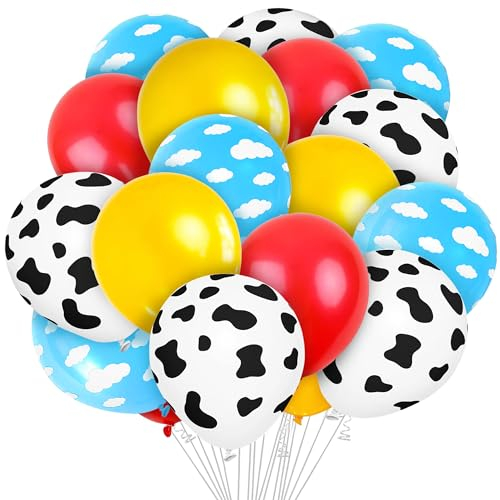 40PCS Inspired Cartoon Balloons,12 Inch Birthday Party Decorations Kids' Party Balloons Cow Print Sky Blue Cloud Balloon Arch Garland Kit for Boys Girls Farm Themed Colorful Party Decor