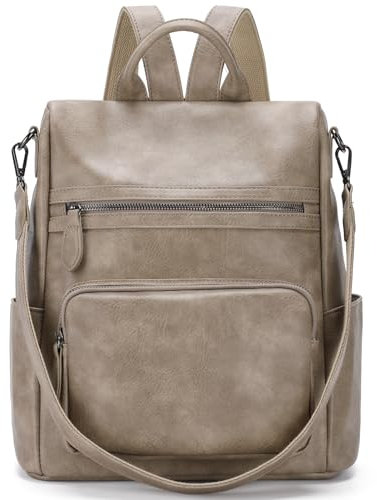 RAVUO Zaino Donna Antifurto in Pelle PU 2 in 1, Borsa Tracolla Impermeabile con Multitasche per Lavoro, Shopping, Università - Khaki