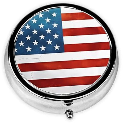 YYHWHJDE Runde Pillendose, 5,1 x 5,1 x 1,8 cm, Mini-Reise-Medikamentendose für Geldbörse, Tasche, Vintage, amerikanische USA-Flagge, bedruckt