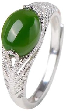 WQWAN Grüner Jade Ring Mode Charme Geschenk Chalcedon Edelstein Naturschmuck Männer Frauen Amulett