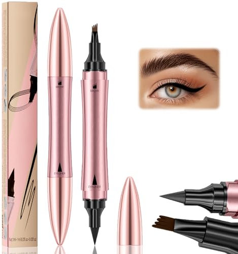 SEO-FANALLY Lapiz de Cejas Waterproof Con Delineador de Ojos Negro, Lapiz Cejas Microblading, Cejas Maquillaje, Lápiz Cejas con Cabeza de 4 Horquillas, Resistente al Agua y al Sudor (Marrón Oscuro)