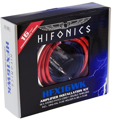 Hifonics HFX16WK - Premium -Installations-Kit 16 qmm mit vergoldeten Kabelschuhen und Mini-ANL-Sicherungshalter mit 80 A Mini-ANL-Sicherung