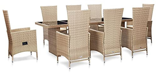 Capwee Gartenmöbel Set 8 Personen Gartenmöbel Set 8 Stühle Verstellbare Garten Essgruppe 8 Personen Gartentisch mit 8 stühlen Set Gartengarnitur mit Auflagen-Beige-9-tlg