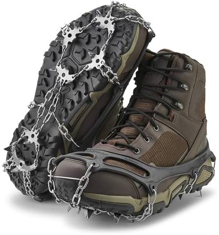 Yaktrax Adventure Grip Crampons- Durable Winter Traction Device with Stainless Steel Spikes for Ice and Snow, Flexible Rubber Upper, Fits Various Footwear, Ideal for Hiking and Mountaineering