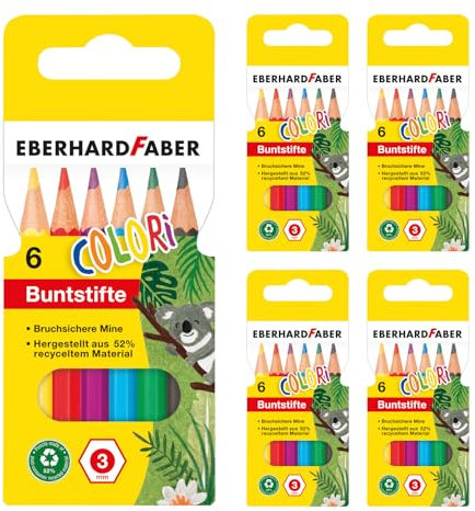 EBERHARD FABER 599029 - Buntstifte Set 5 x 6 Farbstifte, hexagonal Form, bruchsicher, Malstifte für Kinder