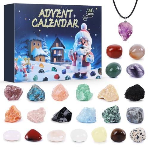 Adventskalender 2025 Kristalle, SOARFLY 24 Tage Weihnachtskalender Countdown Natürlicher Edelstein Gesteine und Mineralien, Adventskalender Kinder Weihnacht Geschenk für Geologie Enthusiasten, (C)