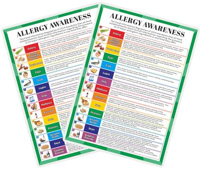 HOMIEVAR Poster, A4, laminiert, Lebensmittelallergie, 14 Allergene, Intoleranz und Hygiene, Warnschild, Serie Ask Before You Eat, 2 Stück