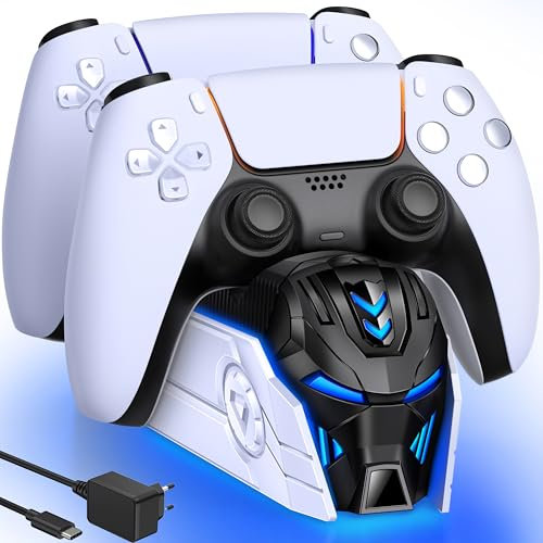 GAMSINGY Stazione di ricarica per controller PS5 con alimentatore di rete, PS5 con ricarica rapida da 2 ore, luce RGB fredda per controller PlayStation 5 Dualsense Wireless/Edge