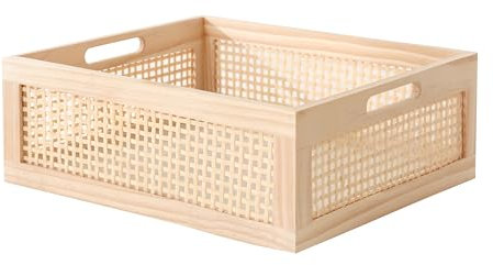Longero Aufbewahrungskorb aus natürlichem Kiefernholz mit Bambusgitter – Dekorativer Organizer für Zuhause, Büro und Wohnzimmer, rechteckig, 36 x 32 x 13 cm (L x B x H)
