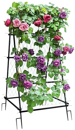 unho Gurken Rankhilfe, A-förmig Rankgitter mit Erdspikes, Metall Rankgitter mit Netz, Pflanzenstütze für Kletterpflanzen Blumen Gemüse, Pflanzenspalier, 105 x 105 x 176 cm