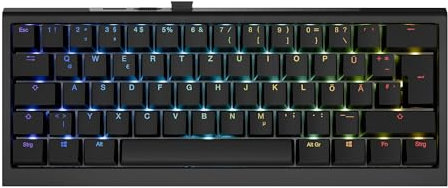 Ducky One X Mini Wireless Gaming Tastatur Schwarz – 60% Tastatur, Induktive Switches, Tri-Mode-Konnektivität USB-C, 2.4GHz, Bluetooth, Rapid Trigger, Einstellbare Auslösung, RGB, ISO Tastatur deutsch