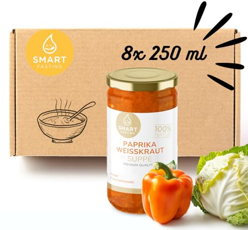 Smart Fasting Premium Suppen Variation – Vegane Suppen 8x250ml, 100% Natur, Vitalitätskick, Schnelle Zubereitung, Ohne Zusätze, Produziert in Deutschland (8x 250ml, Paprika Weißkraut)