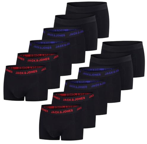 JACK & JONES Boxershorts Herren 12er Pack JACJEANS Trunks Basic Boxer | Stretch Unterhosen Unterwäsche Retroshorts Set Baumwolle Schwarz Rot Grün Blau Grau S M L XL XXL 3XL