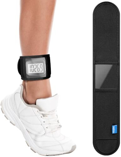 Xxerciz Ankle Band Compatible with Large Fitness Pedometer, Breathable Sport Ankle Band with Transparent Pouch for Step Counter Accessory, Black