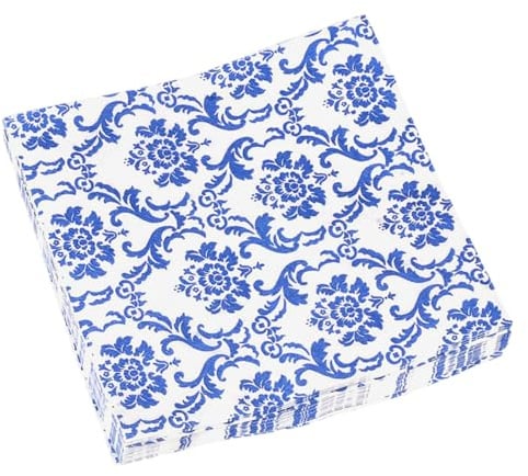 OATIPHO Papierservietten 100 Blatt Floralem Muster mit Blaue 100 Abschlussfest Praktische und Dekorative Servietten Stilvolles Design für Hotel Schreibtisch