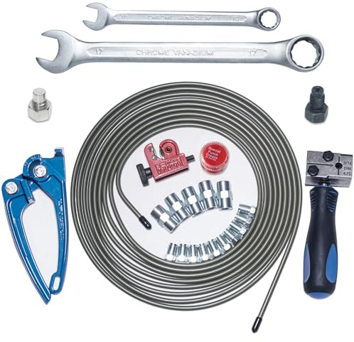 5 Metern Bremsleitungen-Kit mit Bremsleitung Ø 4,75 mm, Rohrschneider, Rohrbiegezange, Bördelwerkzeug, geeignet zum Austausch von Brems- oder Hydraulikleitungen
