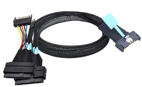 Fangxuee Slimline SAS MCIO 8i 74P to Dual SFF 8639 with 15P Male Power Data Cable for Server Adapter Cable 0.8m