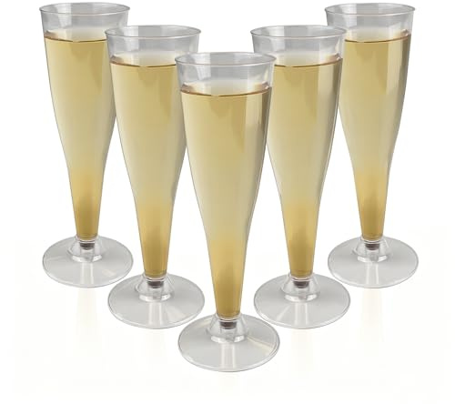 CHALVIOR Flute da Champagne Eleganti in Plastica, 135ml, Trasparenti, Resistenti e Riutilizzabili, Facile da pulire, alta qualità Flute,per Feste, Compleanni, Matrimoni, Capodanno.