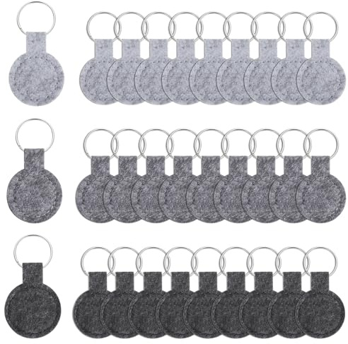 ZRUEWOT Filz Schlüsselanhänger Rund 30PCS – Schlüsselanhänger Filz Rohling Set, DIY Basteln & Plotten, 3 Farben Grau, Edelstahlring, Kreatives Zubehör für Schlüssel, Taschen & Geschenkideen