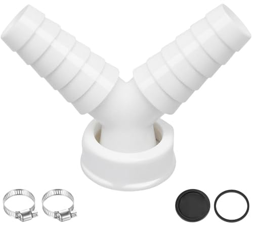 Abfluss Waschmaschine Doppelanschluss 1 Zoll Schlauch Y-Adapter,Waschmaschinen Adapter abfluss mit 2 Schellen,Waschmaschinenanschluss Reduziert Rückfluss für Effiziente Entwässerung