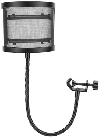 Funien Microphone Pop Filter Large Windscreen Professional Spit Guard for Live Streaming Recording Voice Protection, ABS Material for Streamers Singers, Black