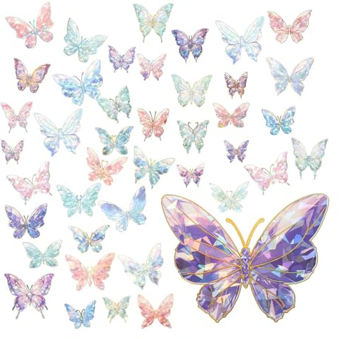 80 Stück Schmetterling Aufkleber, Glitzer Bunte Schmetterlings Aufkleber, Wasserfester Klebstoff Holografische Aufkleber, für Handyhülle Sammelalbum Tagesplaner Laptop DIY Dekoration