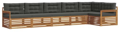 vidaXL Outdoor-Sofagarnitur mit Kissen 6 pcs Natur und Anthrazit, Gartenmöbel, Moderne Sofa-Garnitur, Eck-Sitzgruppe für Lounge draußen, bequemer Terrassenstuhl