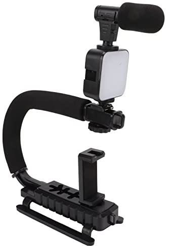 Handheld-Videokamera-Stabilisator, Video-Action-Stabilisierungs-Rig-Griff mit LED-Licht, Mikrofon, tragbare U-förmige Kamera-Gimbal-Stabilisatorhalterung für Kameras