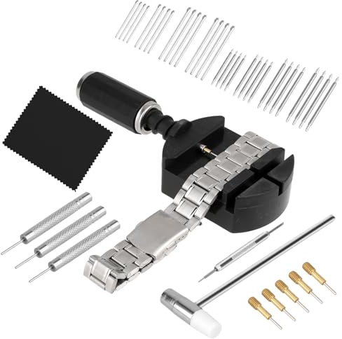 Gtziqa Uhrenwerkzeug Set, Uhrenarmband Werkzeug mit Uhrenregulatoren Federstegwerkzeug Uhrenstifte Hämmer Reinigungstuch Uhrmacherwerkzeug für Uhrenarmbänder Kürzen