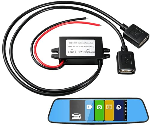 Fofuo DC 12V to 5V Converter 15W Car Power Converter 12V to 5V 3A Adapter | DC-DC Buck Step Down Adapter Voltage Regulator Module Cable Output Power with Dual USB Connectors for Car Audio & LED Display
