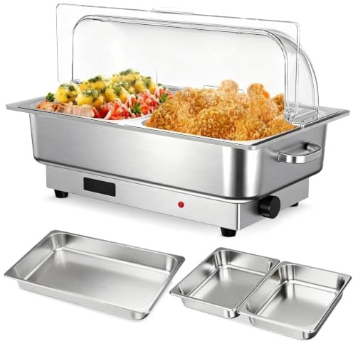 Garvee 9QT Stainless Steel Electric Chafing Dish, 1 Large+2 Small Plates