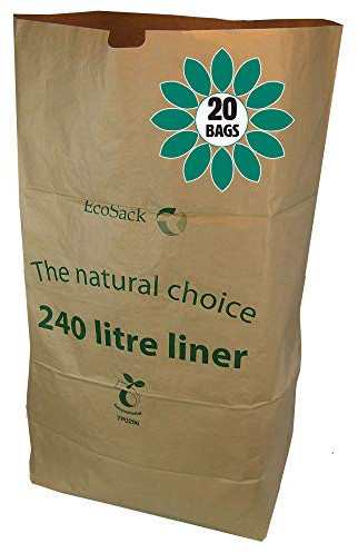 240 Litre x 20 Paper Compostable Wheelie Bin Liners - Biodegradable Sacks/Liners - Bioliner Eco Sack Bags with All-Green Composting Guide
