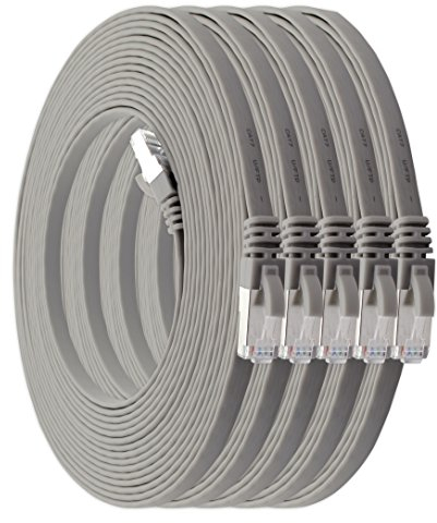 0.25 m - gray - pack of 5 Cat7 flat cable network cable Cat 7 raw cable Gigabit Lan (10Gbit/s) ribbon cable installation cable patch cable flat slim Rj 45 plug Cat6a