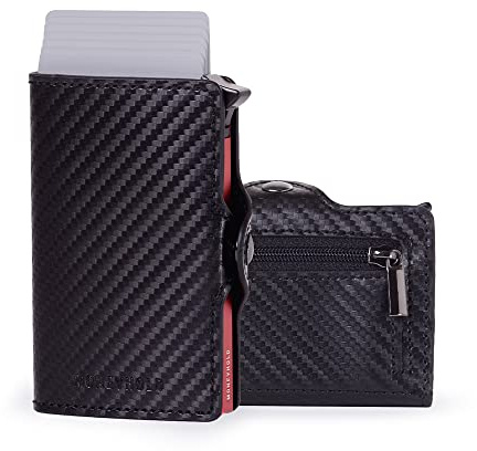 Moneyhold Portafoglio Uomo Slim in Similpelle con Protezione RFID Anticlonazione, Porta Carte di Credito, anche con Portamonete (10 Tessere)