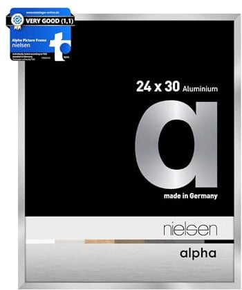 nielsen Bilderrahmen, 24 x 30 cm, Aluminium, Silber glanz, Rahmen zum Aufhängen im Hoch- & Querformat, Echtglas, Alpha